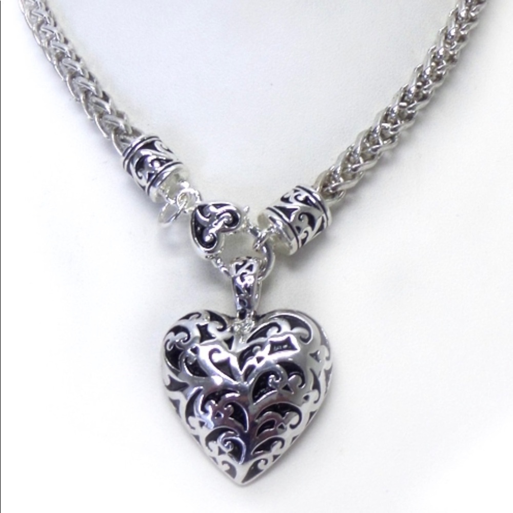 Heart Puffy Charm Necklace w/Earrings Set